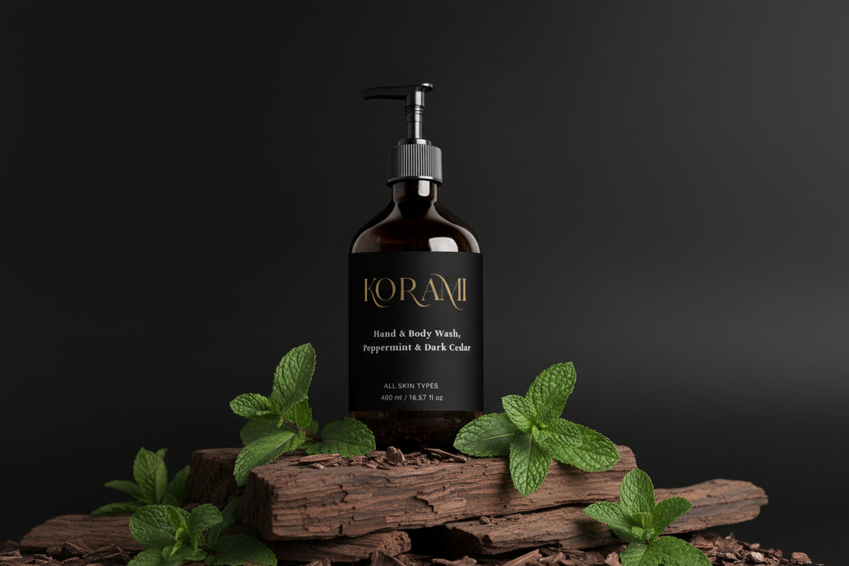 Gel lavant mains et corps, menthe poivrée et cèdre sombre